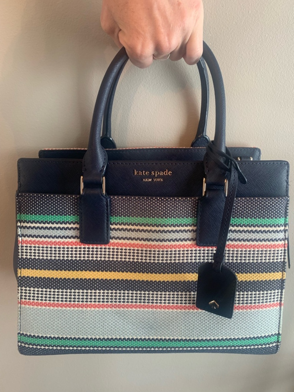 Kate Spade Cameron Boardwalk Stripe Satchel Navy Leather Crossbody Spring Summer - Picture 11 of 11